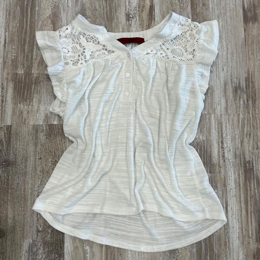 Love Scarlett Women's preppy cottage core white lace blouse w/ ruffle sleeves